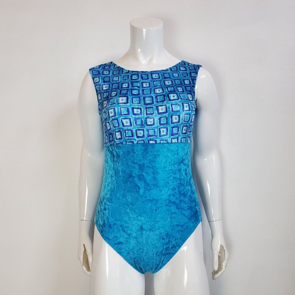 Vintage 90s Pelle Activewear Blue Velvet Leotard L